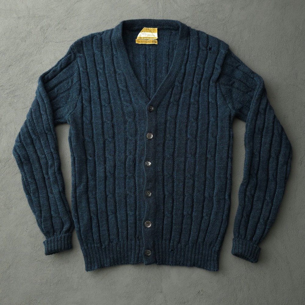 Vintage 1960s Jantzen Blue Cardigan Sweater Size M Cable Knit Wool USA